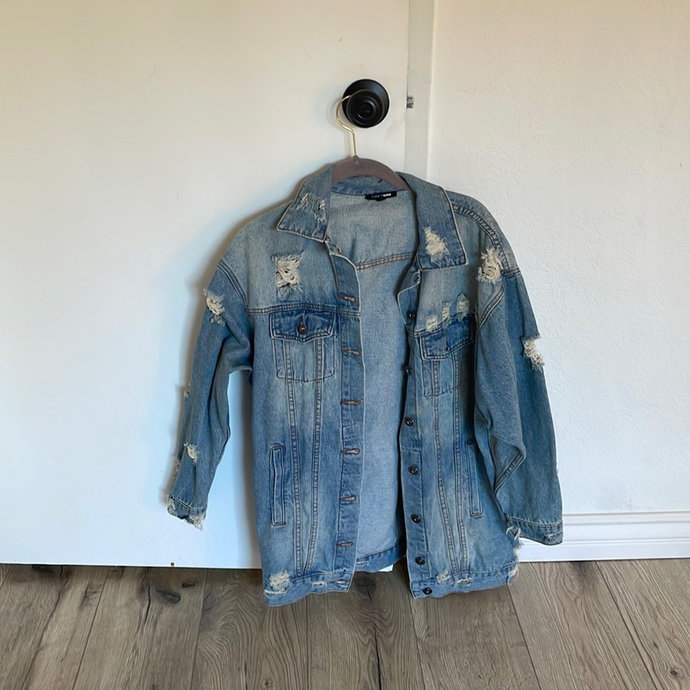 Denim jean oversized on trend jacket size XS Oversized and long-covers bum